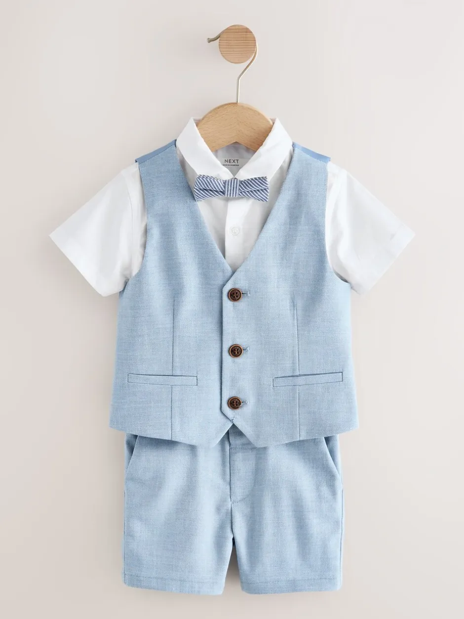Kostuums En Herenvesten*Next Blauw - Set met gilet, overhemd, korte broek & stropdas (3mnd-9jr)