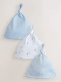 Mutsjes En Antikrabwantjes|Mutsen, Handschoenen En Sjaals|Next Blauw - Set van 3 babymutsen met gestrikte bovenkant (0-12mnd)