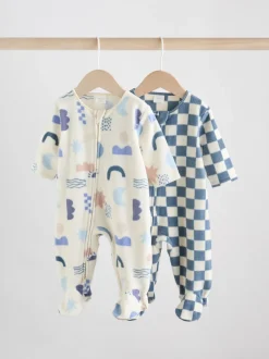 Multipacks|Babypakjes En Babypyjama's|Next - Set van 2 baby-onesies van microfleece met tweewegrits Blauw