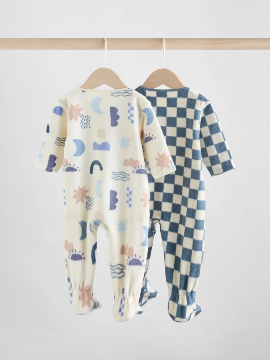 Multipacks|Babypakjes En Babypyjama's|Next - Set van 2 baby-onesies van microfleece met tweewegrits Blauw