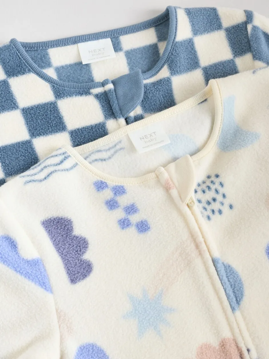 Multipacks|Babypakjes En Babypyjama's|Next - Set van 2 baby-onesies van microfleece met tweewegrits Blauw