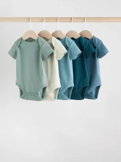 Rompertjes En Hemdjes|Rompertjes En Hemdjes|Next Blauw - Set van 5 babyrompertjes met korte mouwen