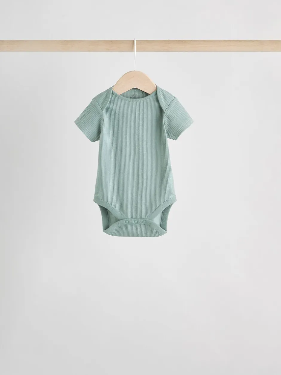 Rompertjes En Hemdjes|Rompertjes En Hemdjes|Next Blauw - Set van 5 babyrompertjes met korte mouwen