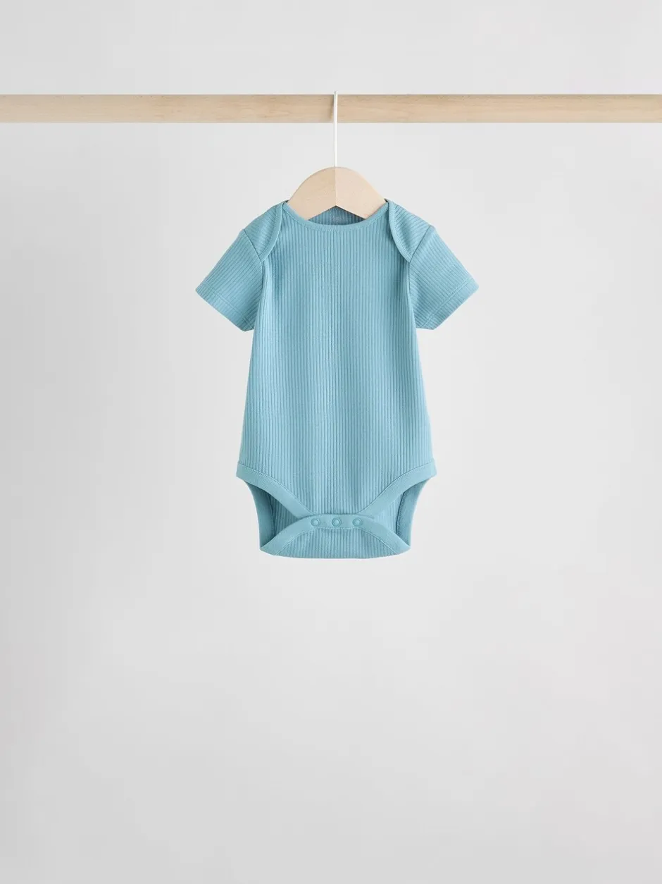 Rompertjes En Hemdjes|Rompertjes En Hemdjes|Next Blauw - Set van 5 babyrompertjes met korte mouwen