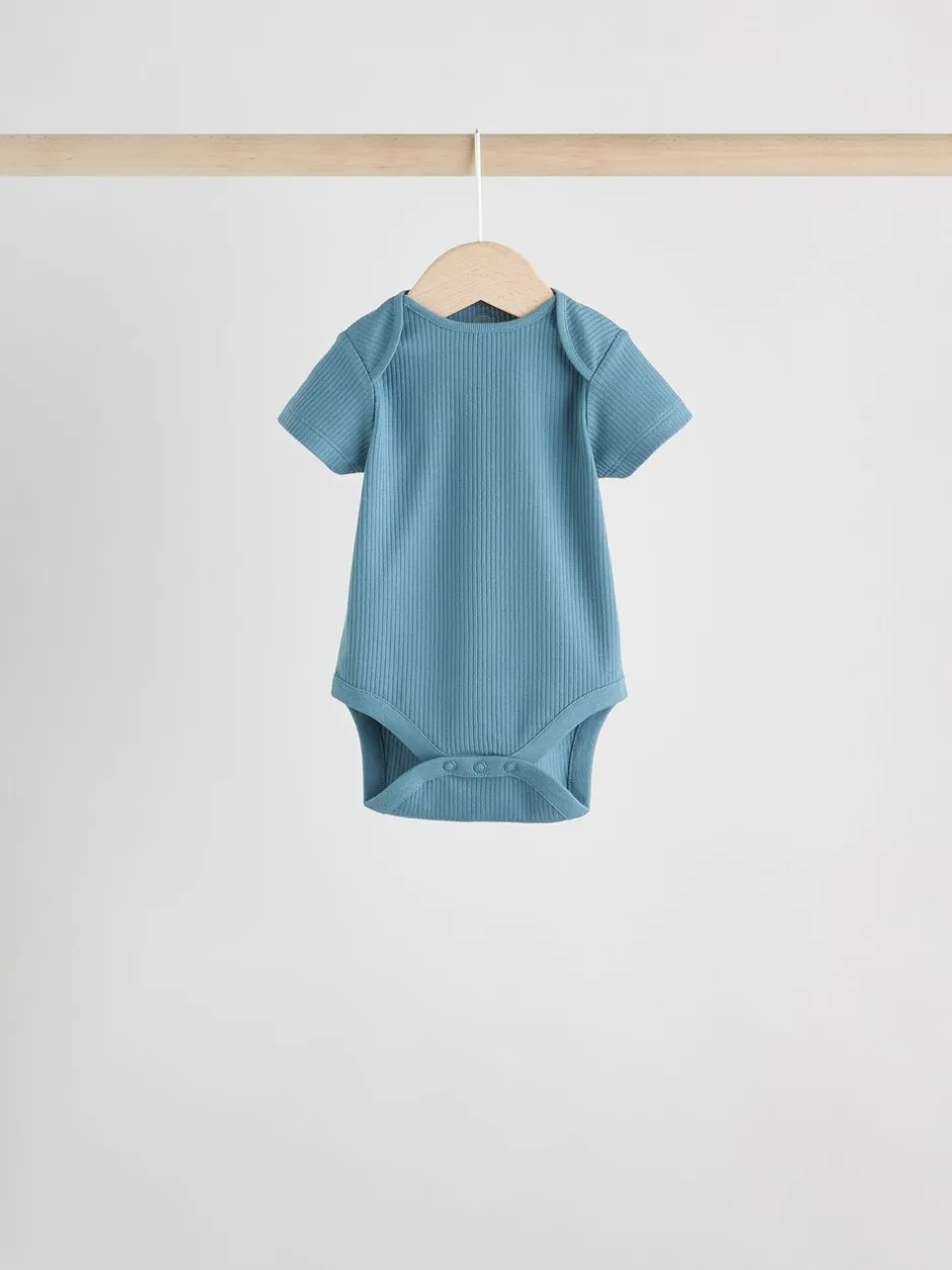 Rompertjes En Hemdjes|Rompertjes En Hemdjes|Next Blauw - Set van 5 babyrompertjes met korte mouwen