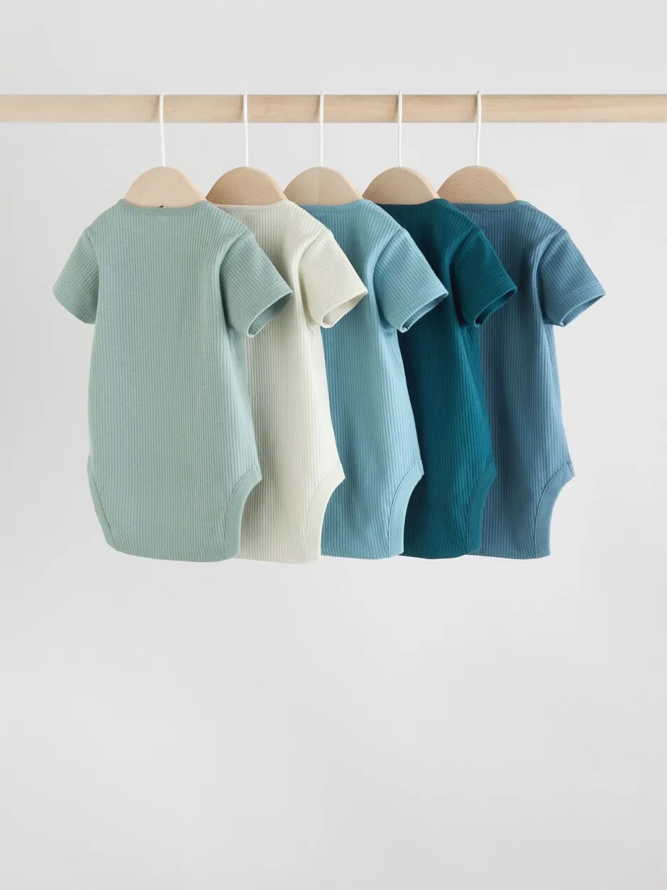 Rompertjes En Hemdjes|Rompertjes En Hemdjes|Next Blauw - Set van 5 babyrompertjes met korte mouwen