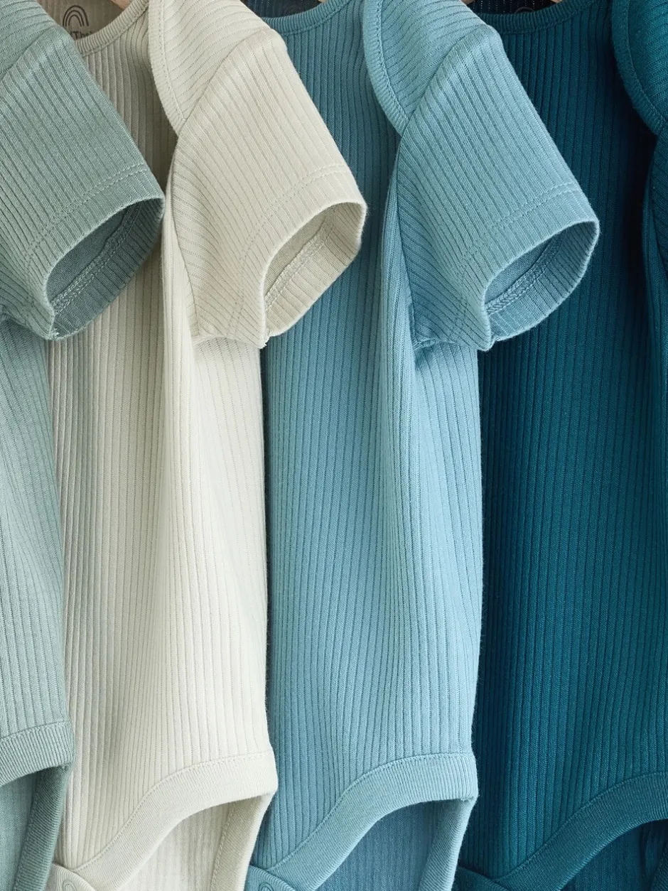 Rompertjes En Hemdjes|Rompertjes En Hemdjes|Next Blauw - Set van 5 babyrompertjes met korte mouwen