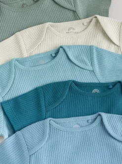 Rompertjes En Hemdjes|Rompertjes En Hemdjes|Next Blauw - Set van 5 babyrompertjes met korte mouwen