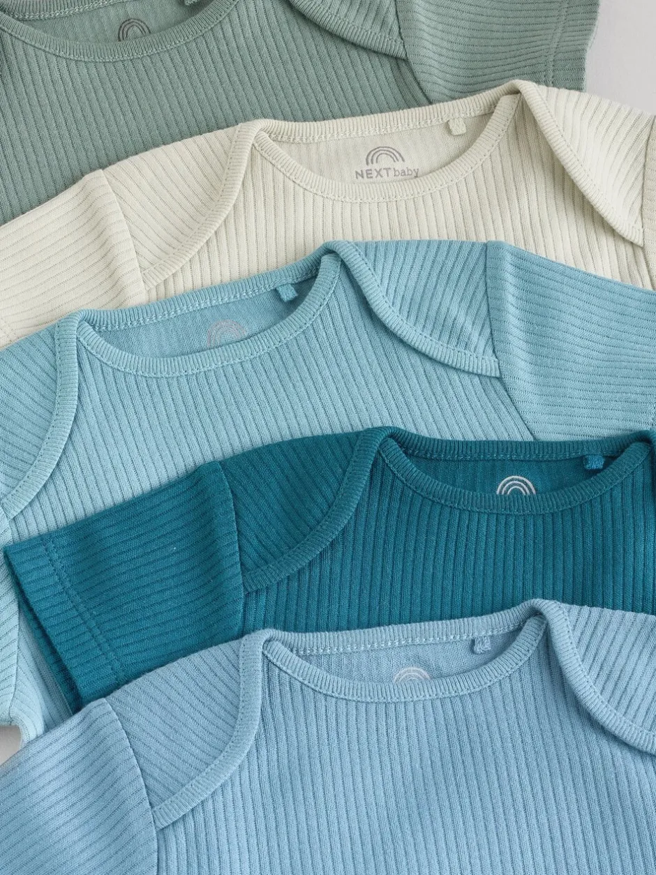 Rompertjes En Hemdjes|Rompertjes En Hemdjes|Next Blauw - Set van 5 babyrompertjes met korte mouwen