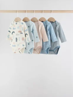 Rompertjes En Hemdjes|Rompertjes En Hemdjes|Next Blauw - Set van 5 rompers met lange mouwen