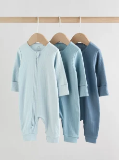 Multipacks|Babypakjes En Babypyjama's*Next Blauw - Set van 3 voetloze Baby-pyjama's met tweewegrits (0-3jr)