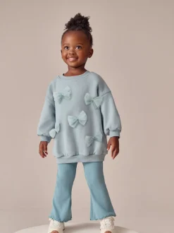 Sets En Combisets|Truien En Breisels*Next - Set van sweatshirt met strik en uitlopende legging (3mnd-7jr) Blauw