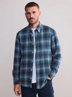 Formele Overhemden|Shirts*Next Blauw - Signature Ruit overhemd met Lange mouwen