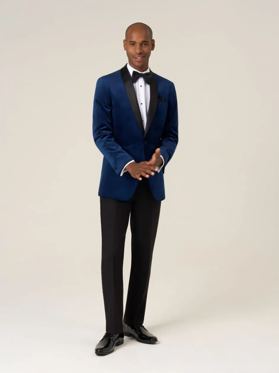 Smokings En Feestkleding*Skopes - Paso Tailored Fit Velvet Jacket Blauw