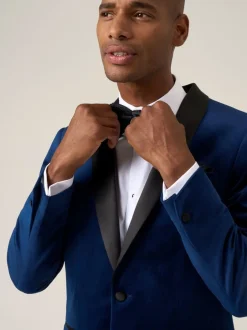 Smokings En Feestkleding*Skopes - Paso Tailored Fit Velvet Jacket Blauw