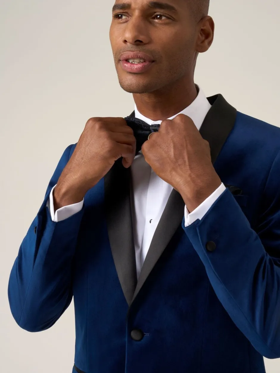 Smokings En Feestkleding*Skopes - Paso Tailored Fit Velvet Jacket Blauw