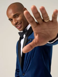 Smokings En Feestkleding*Skopes - Paso Tailored Fit Velvet Jacket Blauw