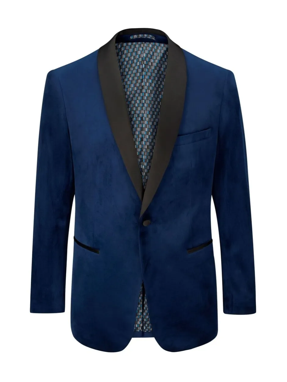 Smokings En Feestkleding*Skopes - Paso Tailored Fit Velvet Jacket Blauw