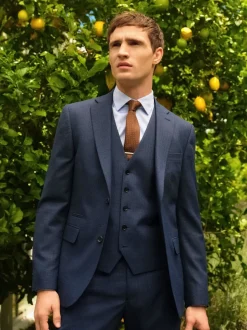 Pakken|Next - Slim Fit - Colbert van wolmix met textuur Blauw