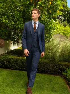 Pakken|Next - Slim Fit - Colbert van wolmix met textuur Blauw