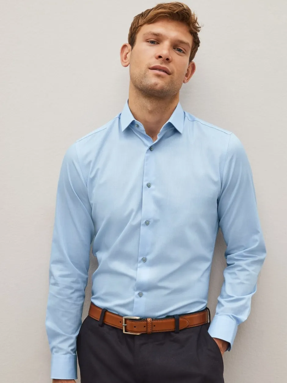 Formele Overhemden|Shirts*Next Blauw - Slim Fit - Onderhoudsvriendelijk, getextureerd, slim fit overhemd met enkele manchet