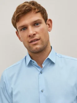 Formele Overhemden|Shirts*Next Blauw - Slim Fit - Onderhoudsvriendelijk, getextureerd, slim fit overhemd met enkele manchet