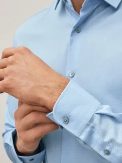 Formele Overhemden|Shirts*Next Blauw - Slim Fit - Onderhoudsvriendelijk, getextureerd, slim fit overhemd met enkele manchet