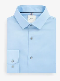Formele Overhemden|Shirts*Next Blauw - Slim Fit - Onderhoudsvriendelijk, getextureerd, slim fit overhemd met enkele manchet