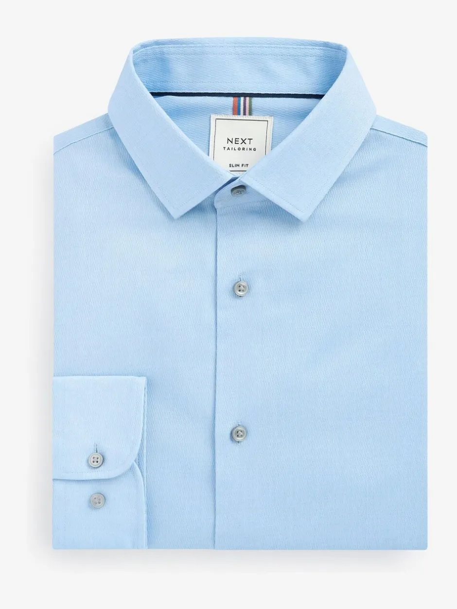 Formele Overhemden|Shirts*Next Blauw - Slim Fit - Onderhoudsvriendelijk, getextureerd, slim fit overhemd met enkele manchet