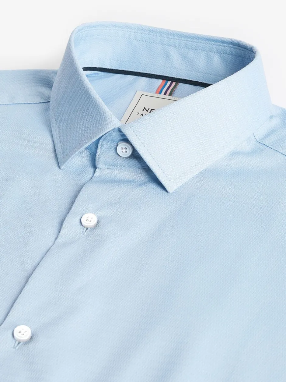 Formele Overhemden|Shirts*Next Blauw - Slim Fit - Onderhoudsvriendelijk, getextureerd, slim fit overhemd met enkele manchet