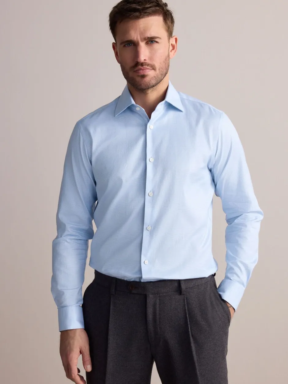 Formele Overhemden*Next - Slim Fit - Signature 100% katoenen overhemd met textuur Blauw