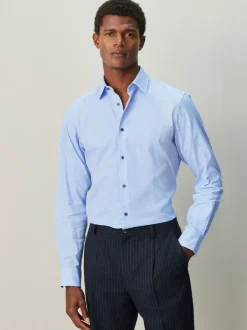 Formele Overhemden*Next - Slim Fit - Textured Long Sleeve Formal Shirt with Trim Blauw