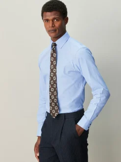 Formele Overhemden*Next - Slim Fit - Textured Long Sleeve Formal Shirt with Trim Blauw