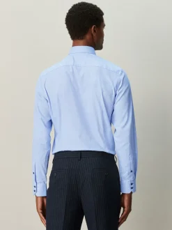 Formele Overhemden*Next - Slim Fit - Textured Long Sleeve Formal Shirt with Trim Blauw