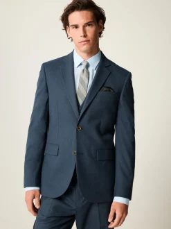 Pakken|Next Blauw - Slim Fit Textured Flannel Suit Jacket