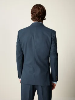 Pakken|Next Blauw - Slim Fit Textured Flannel Suit Jacket
