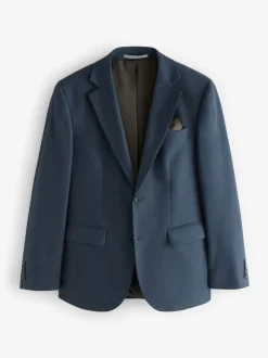Pakken|Next Blauw - Slim Fit Textured Flannel Suit Jacket