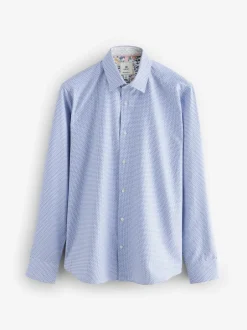 Formele Overhemden*Next Blauw - Smart Cotton Rich Trimmed Textured Shirt