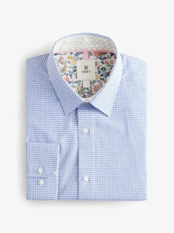 Formele Overhemden*Next Blauw - Smart Cotton Rich Trimmed Textured Shirt