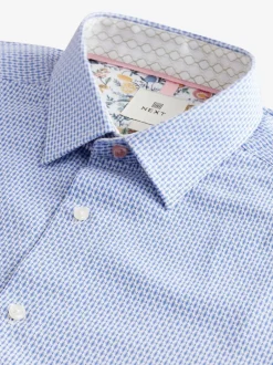 Formele Overhemden*Next Blauw - Smart Cotton Rich Trimmed Textured Shirt