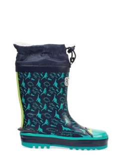 Laarzen*Start Rite - - Little Puddle - Regenlaarzen met dinosaurus en gestrikte bovenkant Blauw