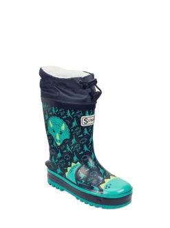 Laarzen*Start Rite - - Little Puddle - Regenlaarzen met dinosaurus en gestrikte bovenkant Blauw