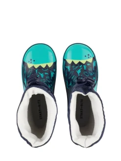 Laarzen*Start Rite - - Little Puddle - Regenlaarzen met dinosaurus en gestrikte bovenkant Blauw