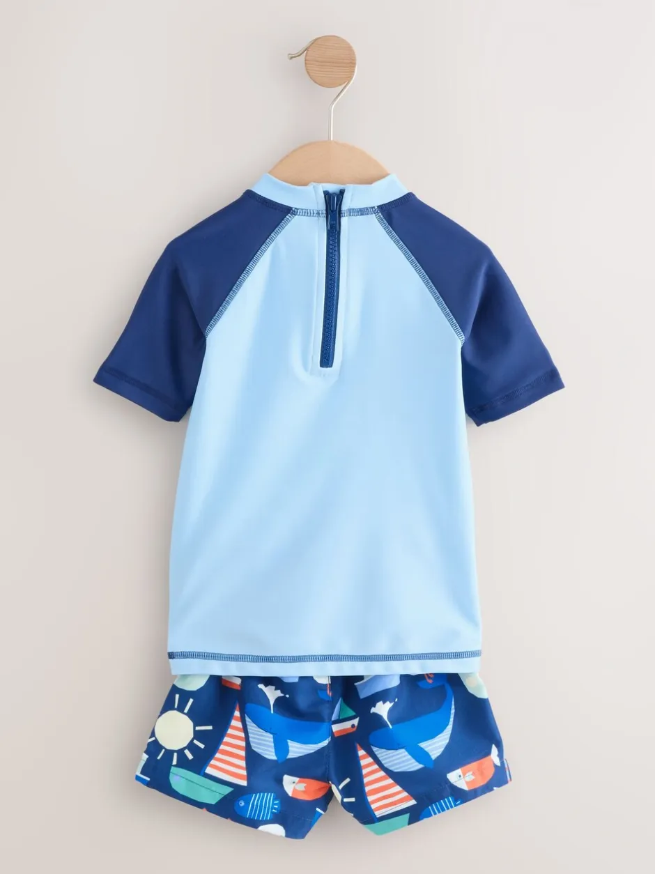 Badkleding|Badkleding*Next Blauw - Sunsafe Rash Vest and Swim Shorts Set (3mths-7yrs)
