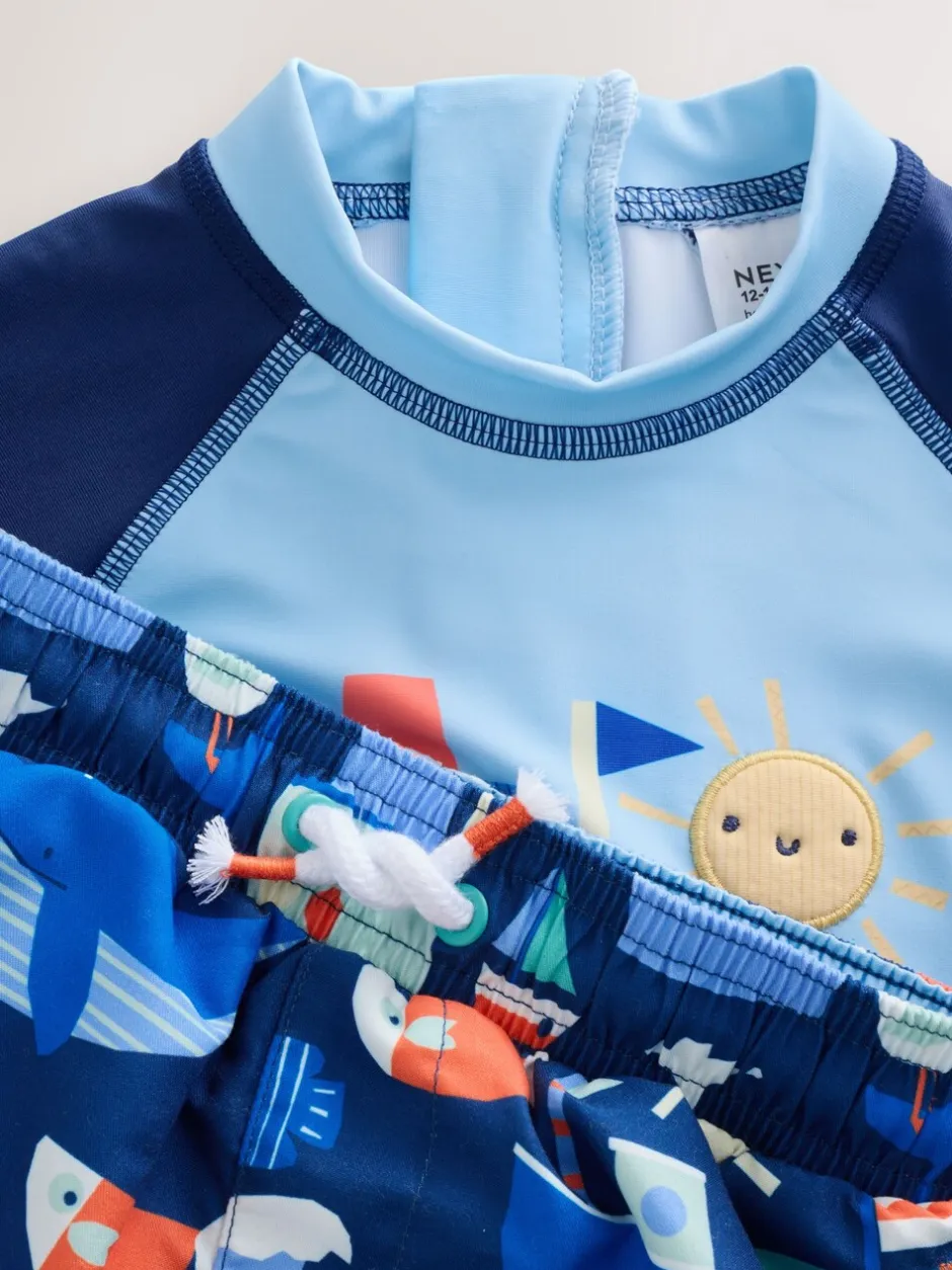 Badkleding|Badkleding*Next Blauw - Sunsafe Rash Vest and Swim Shorts Set (3mths-7yrs)