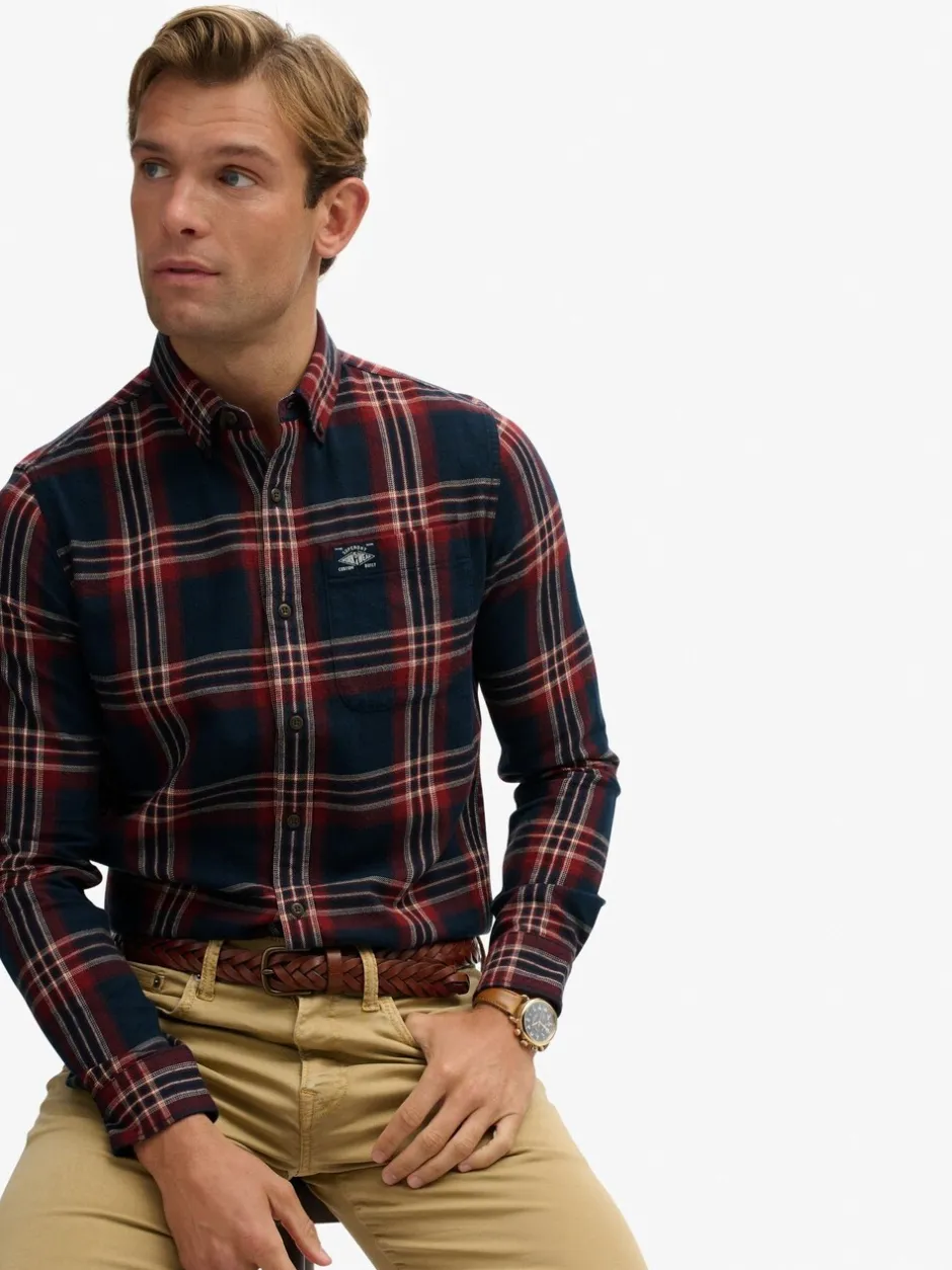 Shirts|Superdry Blauw - houthakkersoverhemd van katoen, met lange mouwen