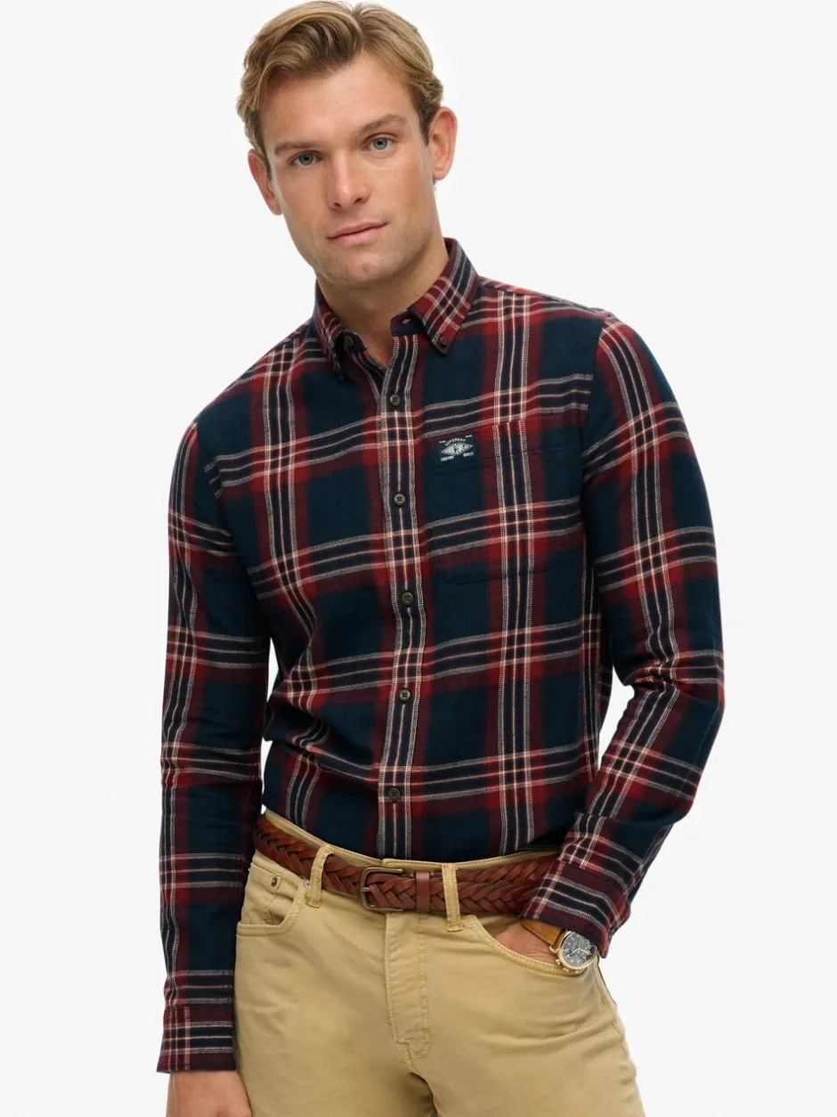 Shirts|Superdry Blauw - houthakkersoverhemd van katoen, met lange mouwen