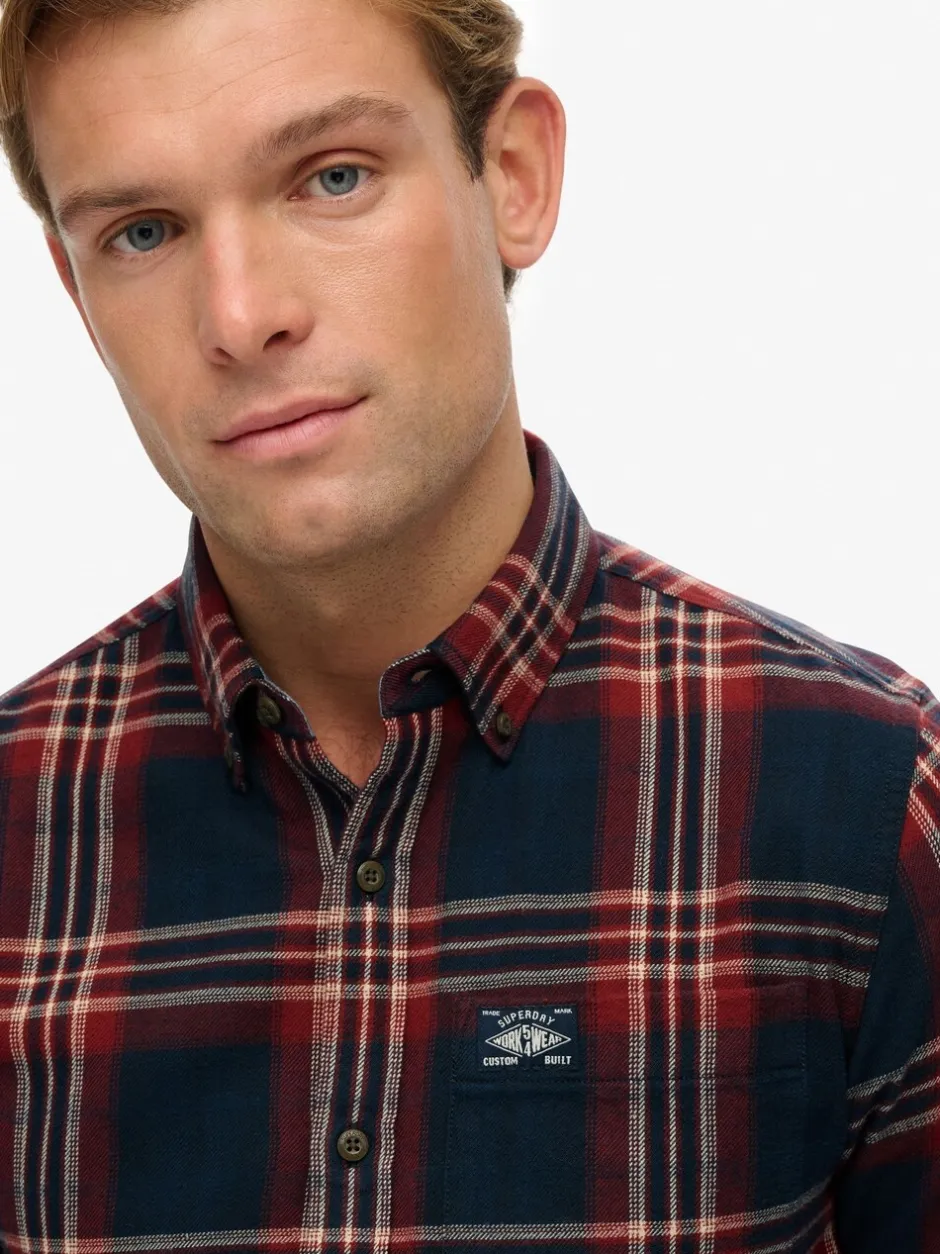 Shirts|Superdry Blauw - houthakkersoverhemd van katoen, met lange mouwen