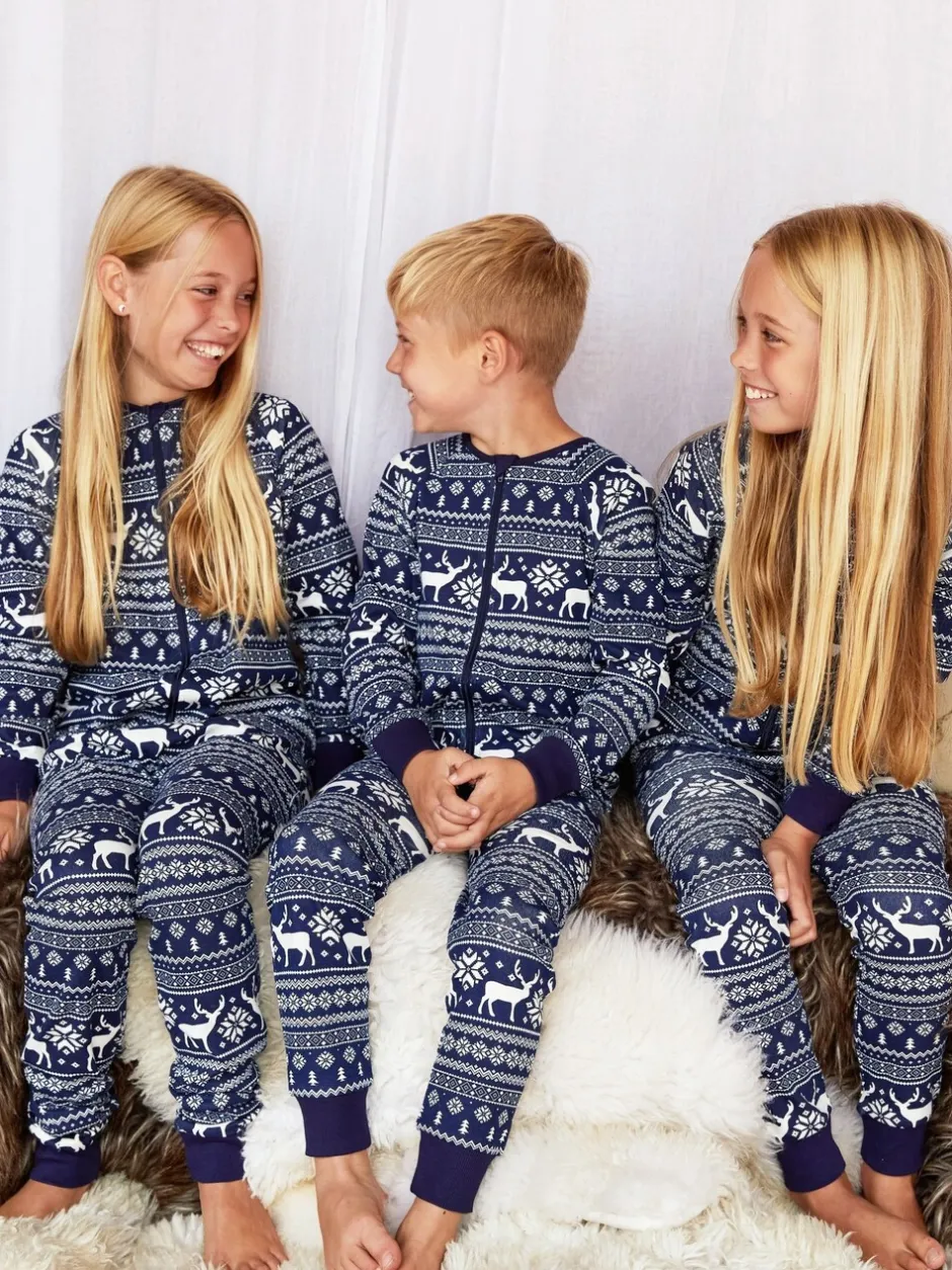 Nachtkleding En Pyjama's|Pyjama's|The Little Tailor - Kids Rendier kerstmis fair isle-patroon 100% katoen alles-in-één Blauw
