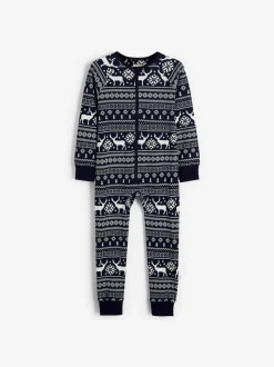 Nachtkleding En Pyjama's|Pyjama's|The Little Tailor - Kids Rendier kerstmis fair isle-patroon 100% katoen alles-in-één Blauw